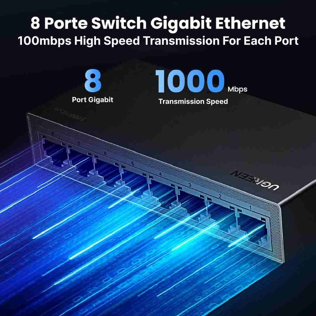 UGREEN 8-Port Gigabit 10-100-1000Mbps Ethernet Switch PC+ABS Housing EU (CM834)